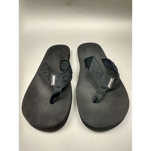 REEF ~ Black Design - Squishy Comfort Flip Flops / No Slip Sandals sz 9 - Picture 2 of 4
